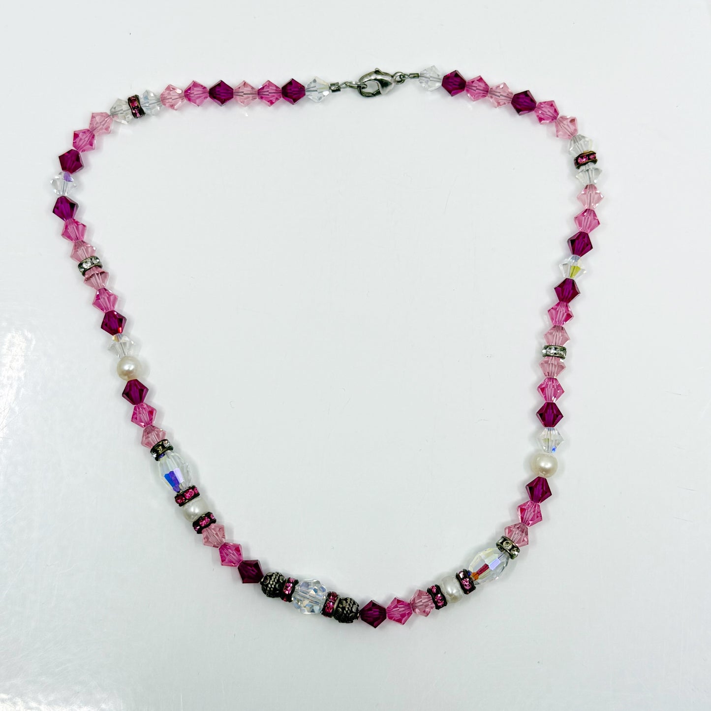 Hand Made sterling silver crystal & freshwater pearl bead necklace