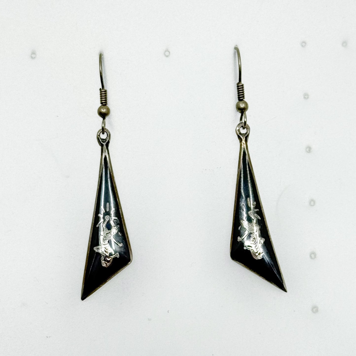 Vintage Siam Niello sterling silver earrings