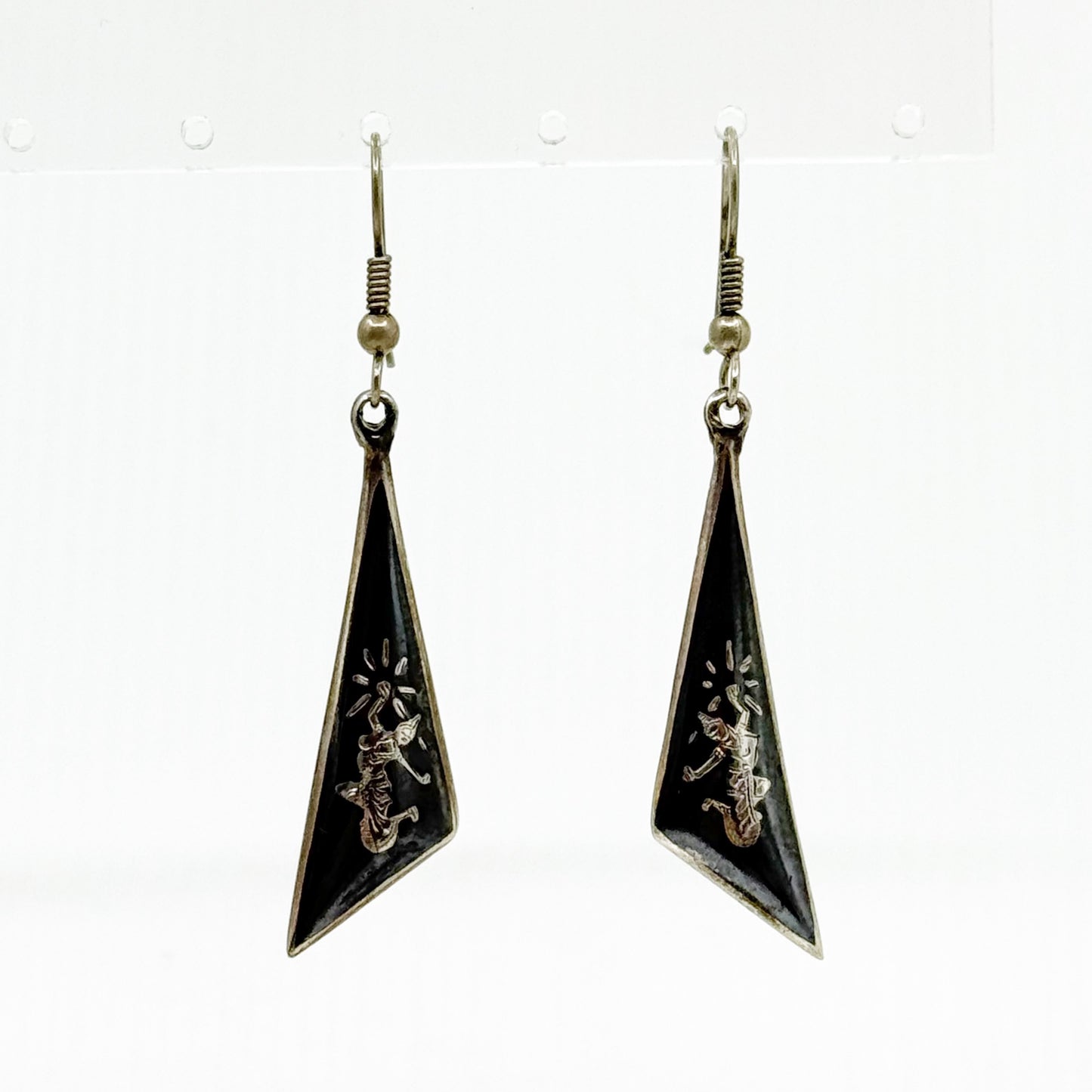 Vintage Siam Niello sterling silver earrings