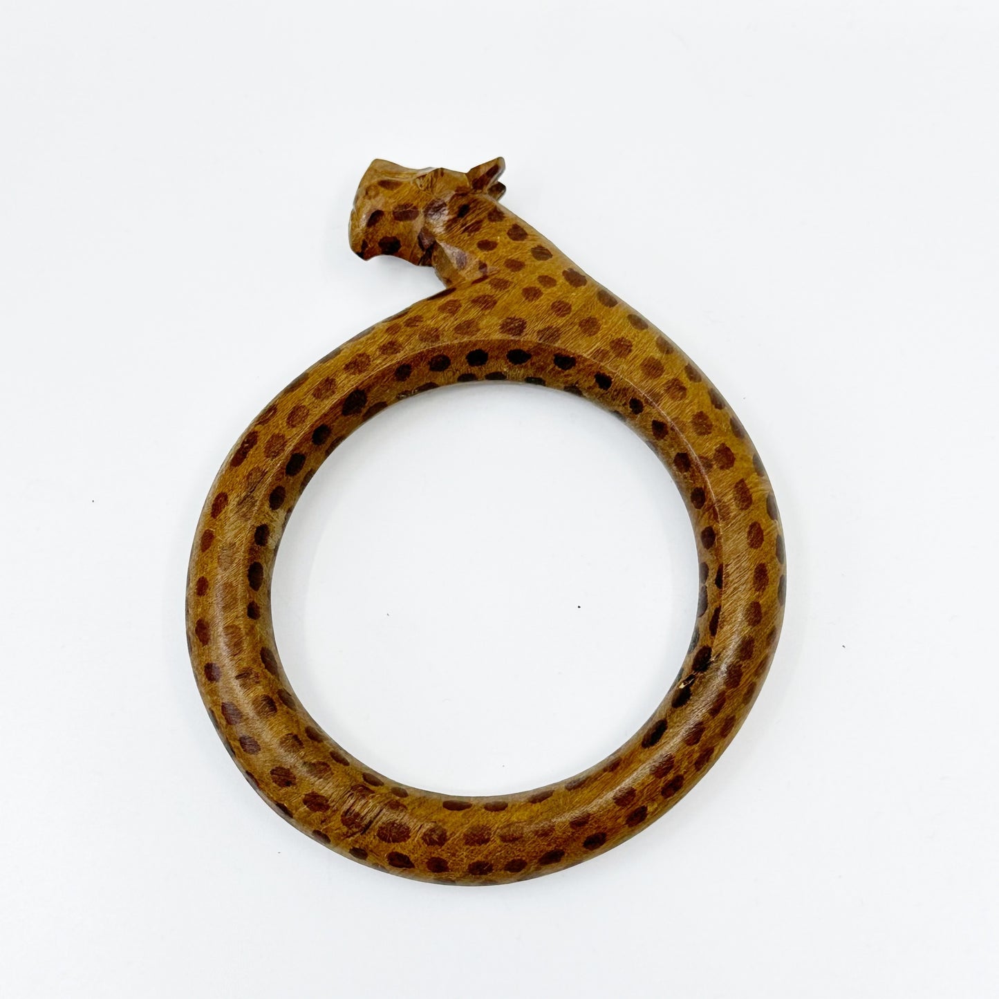 Vintage African carved wood jaguar bangle bracelet - GM3010