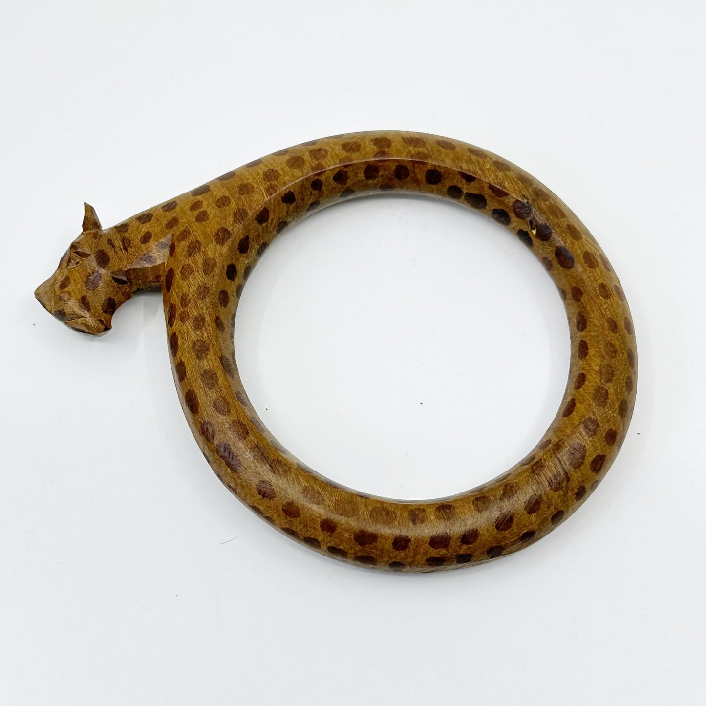 Vintage African carved wood jaguar bangle bracelet - GM3010