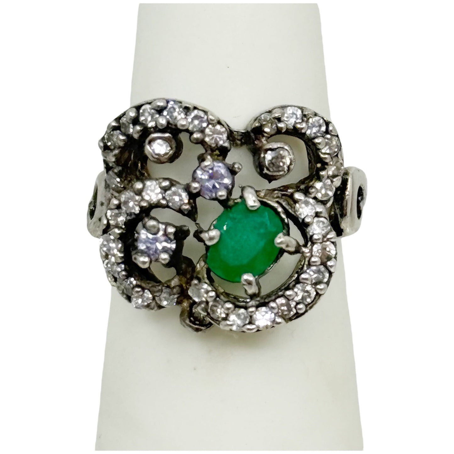 sterling silver Emerald & cubic zirconia ring