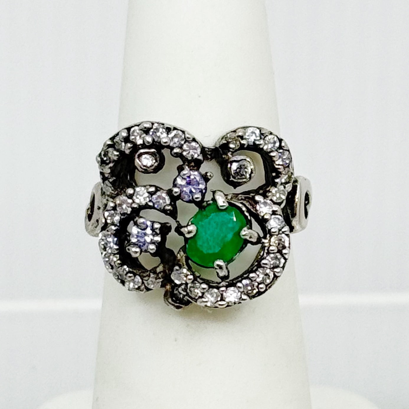 sterling silver Emerald & cubic zirconia ring