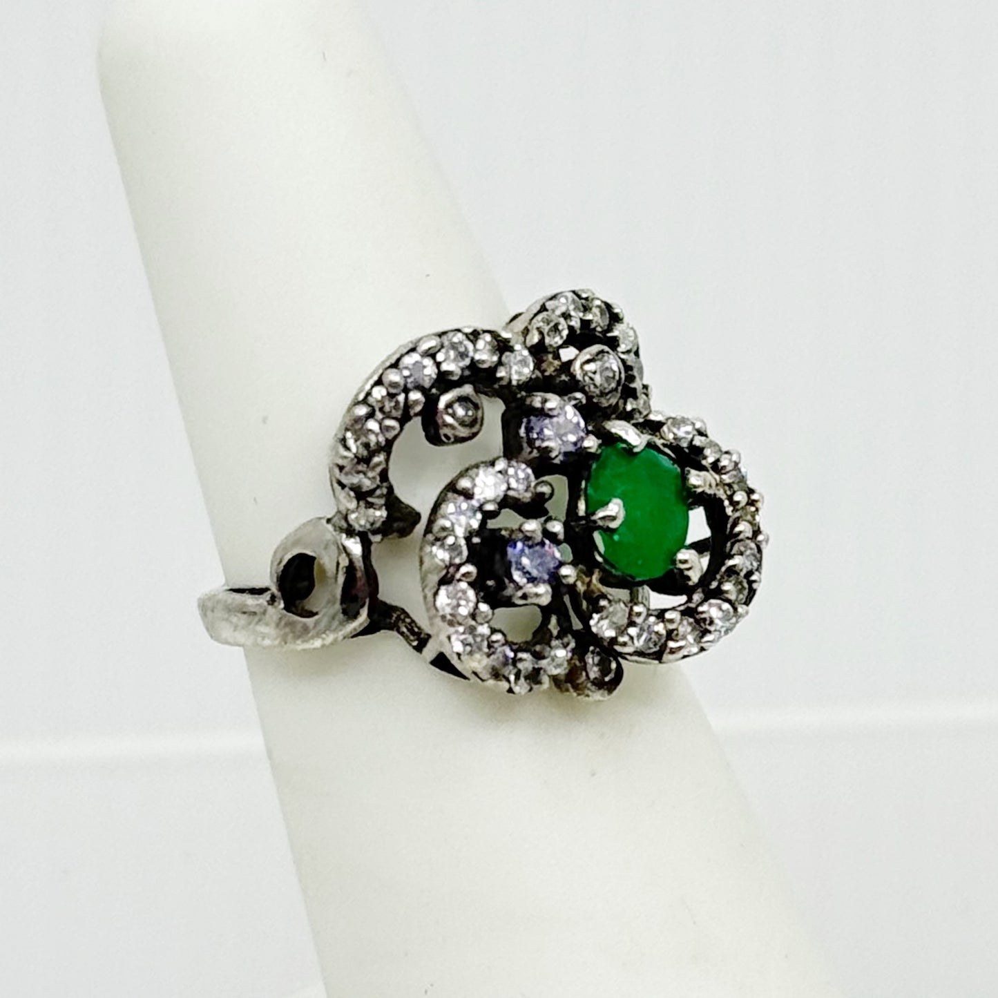 sterling silver Emerald & cubic zirconia ring