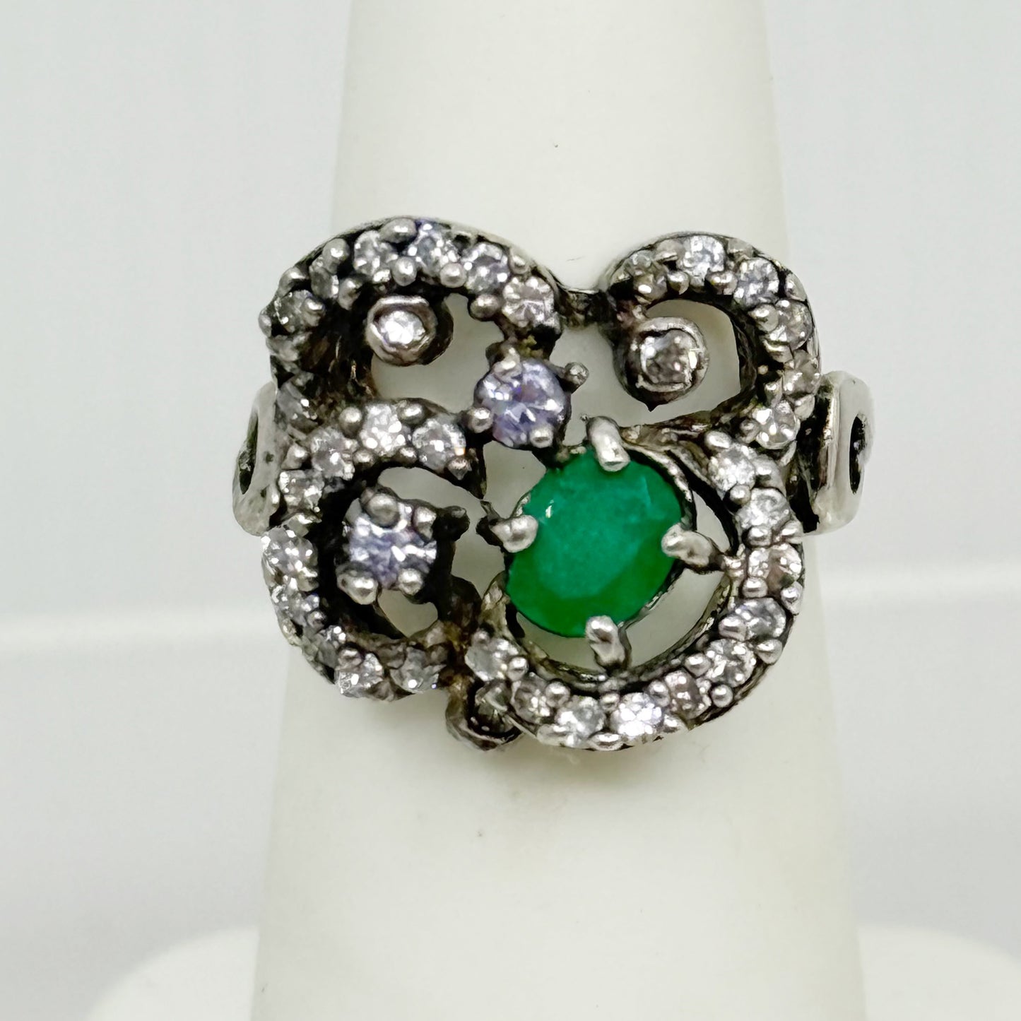 sterling silver Emerald & cubic zirconia ring
