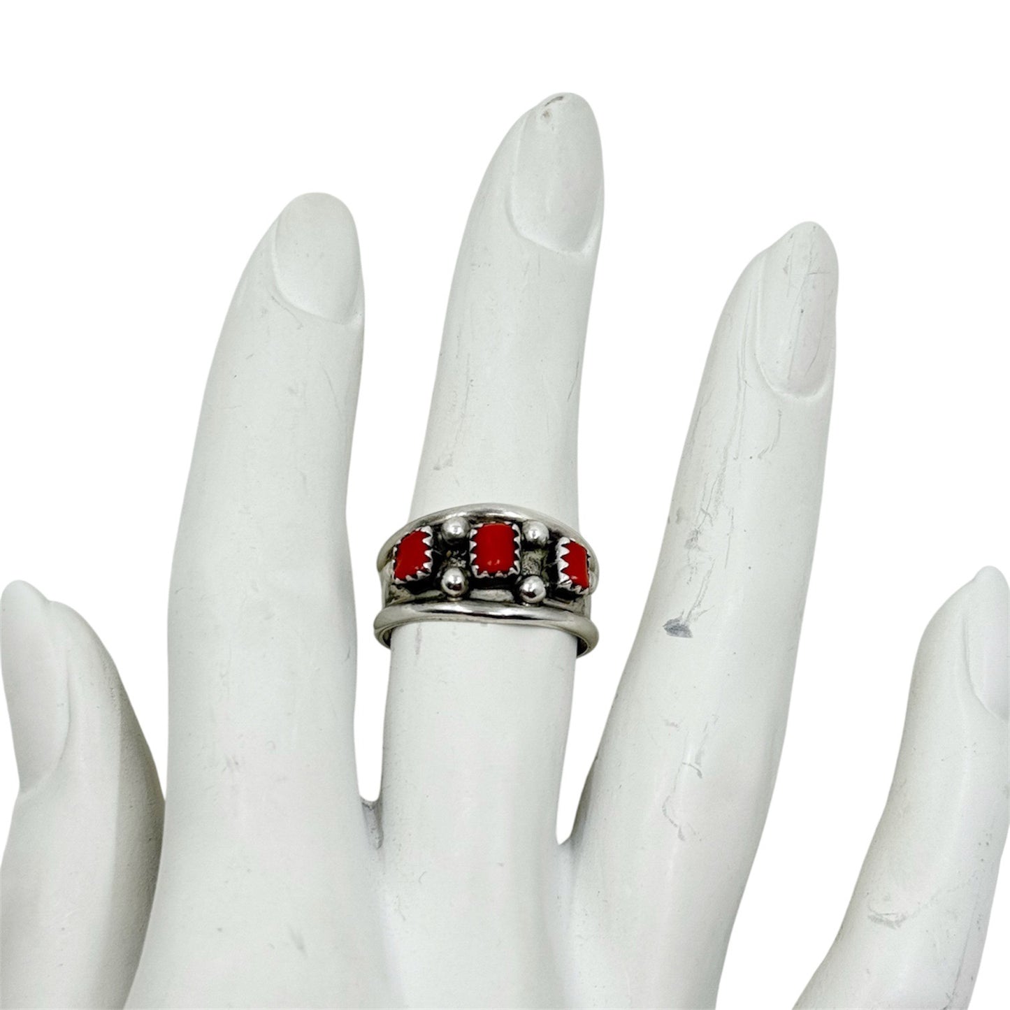 Zuni sterling silver coral ring - GM98