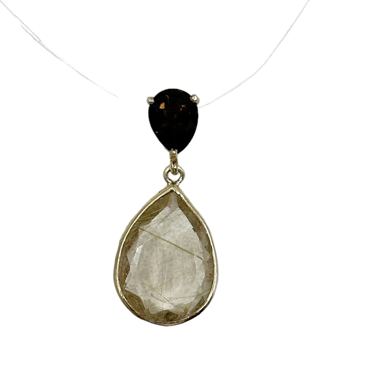 14k Gold Vermeil Sterling silver Smoke & Rutilated quartz pendant - GM99