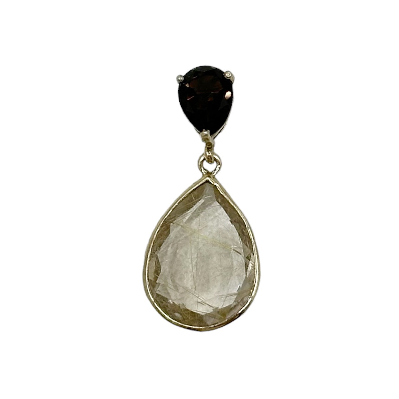 14k Gold Vermeil Sterling silver Smoke & Rutilated quartz pendant - GM99