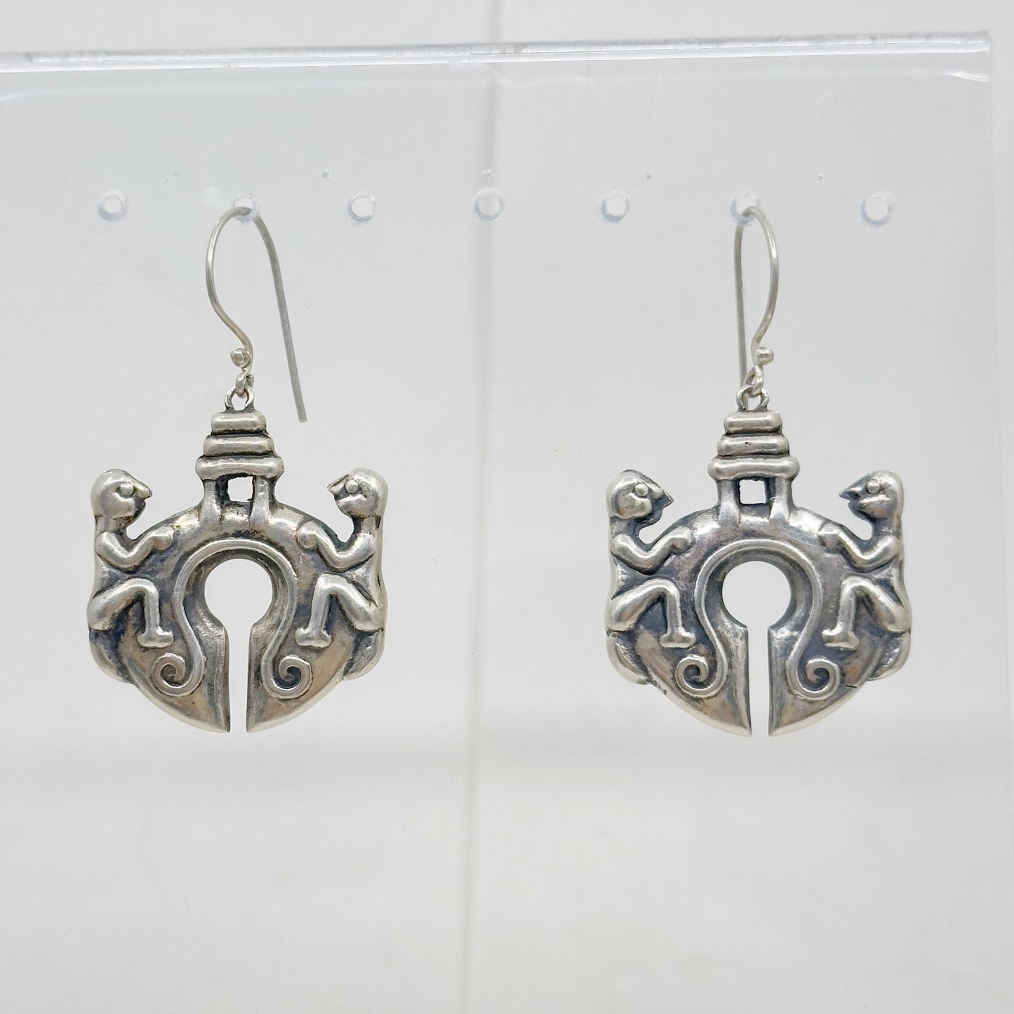 Vintage sterling silver tribal Indonesian drop earrings - GM68