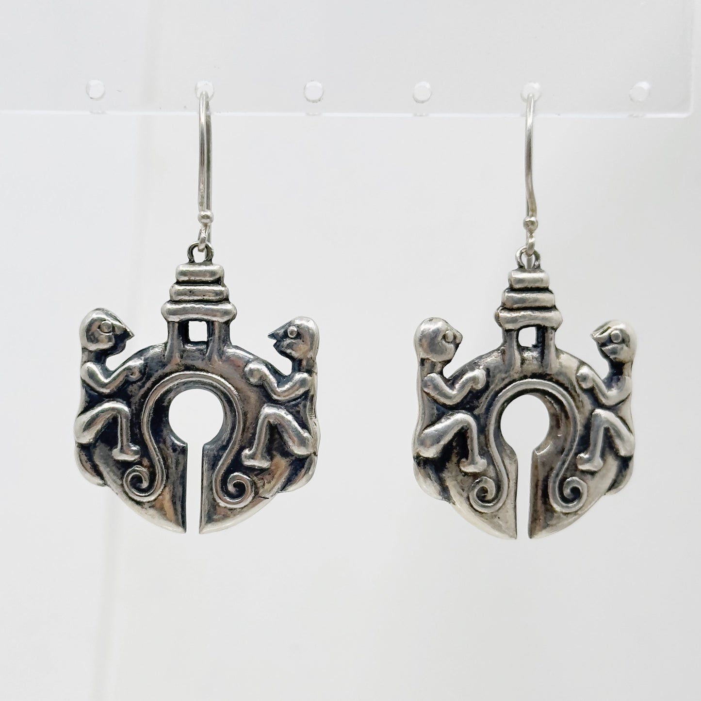 Vintage sterling silver tribal Indonesian drop earrings - GM68