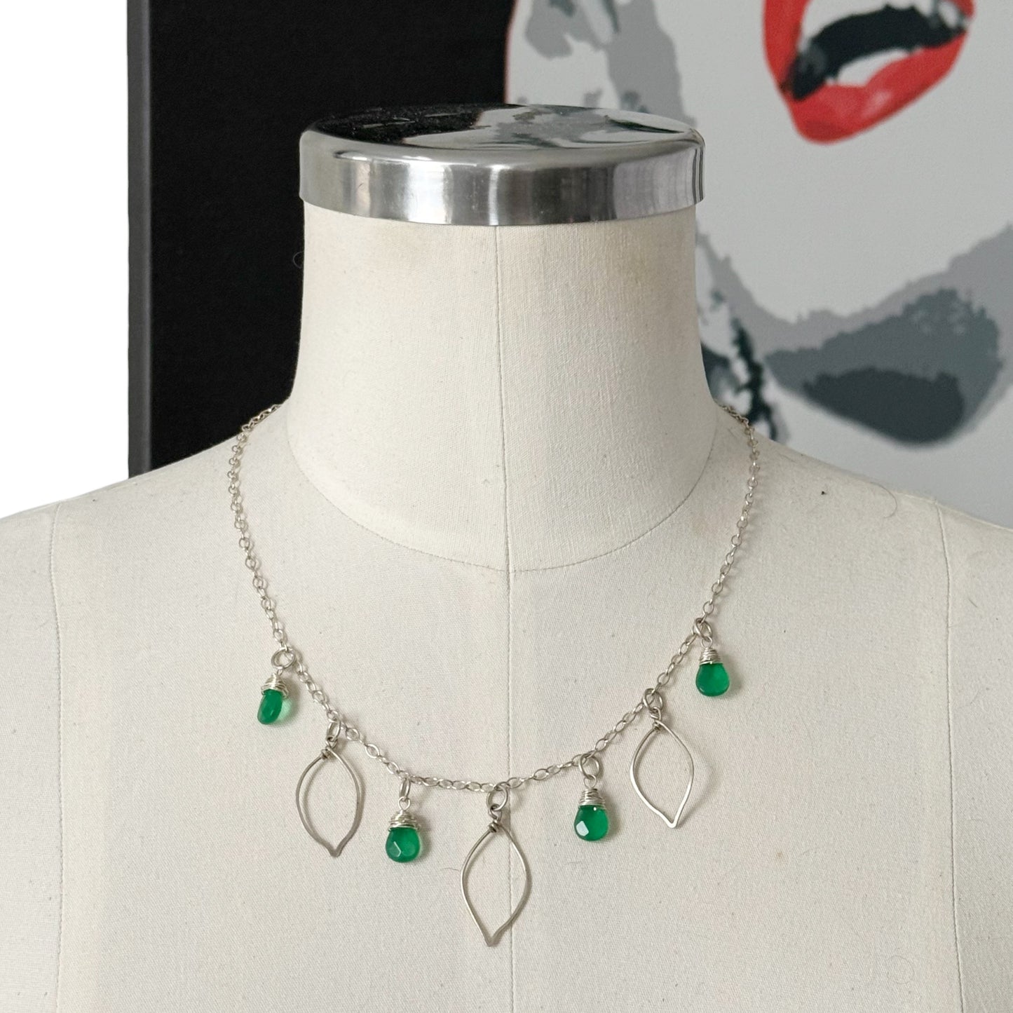 Sterling silver chrysoprase bead charm necklace - GM618