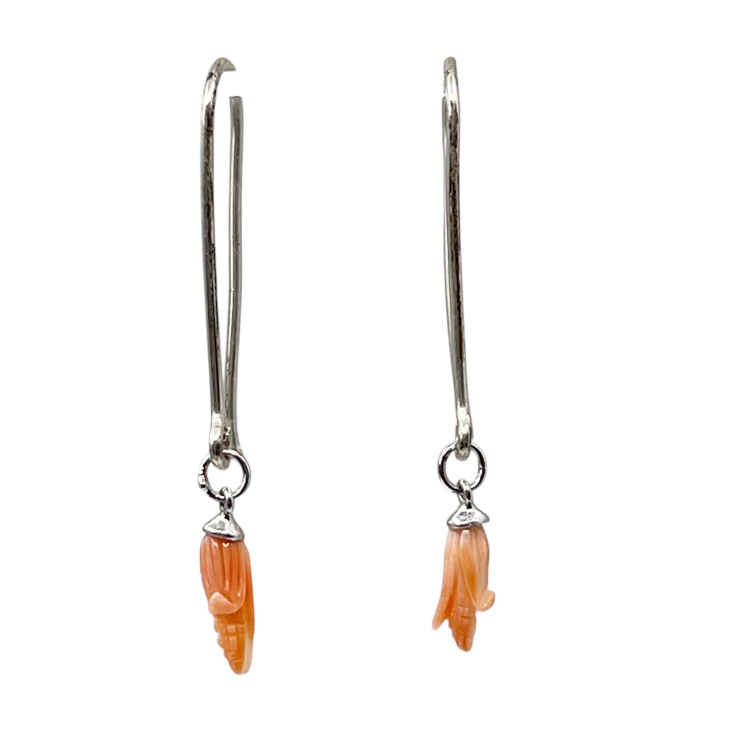 Handmade sterling silver carved corn cob coral earrings GM633