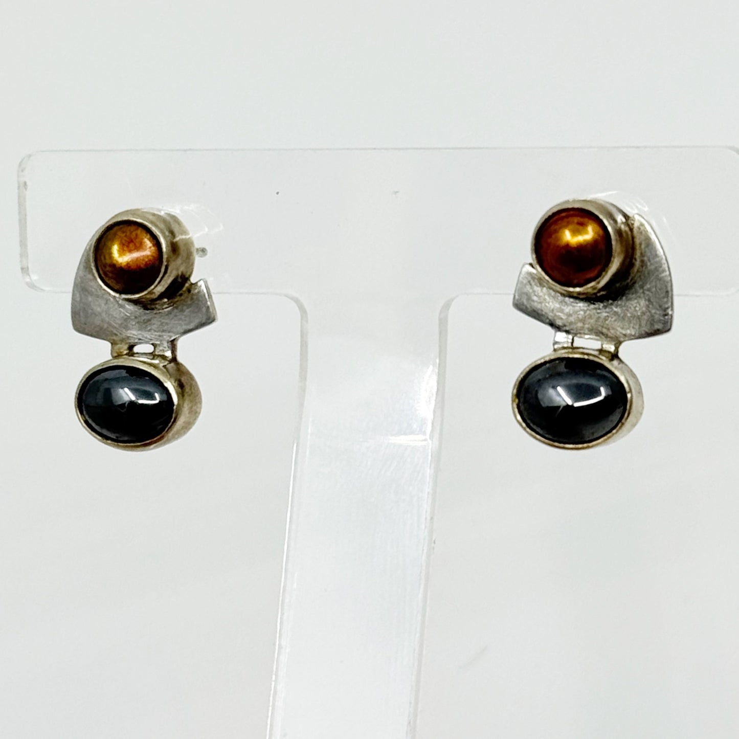 Sterling silver amethyst pearl & hematite earrings