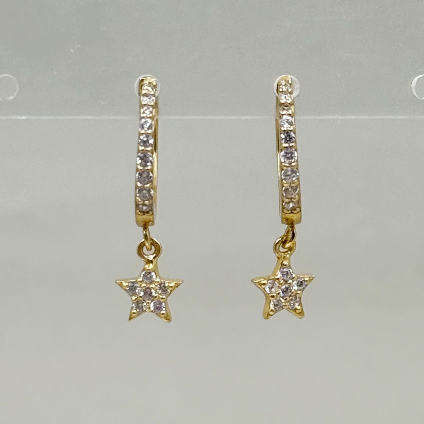 Gold vermeil sterling silver cubic zirconia star hoop earrings - GM1025