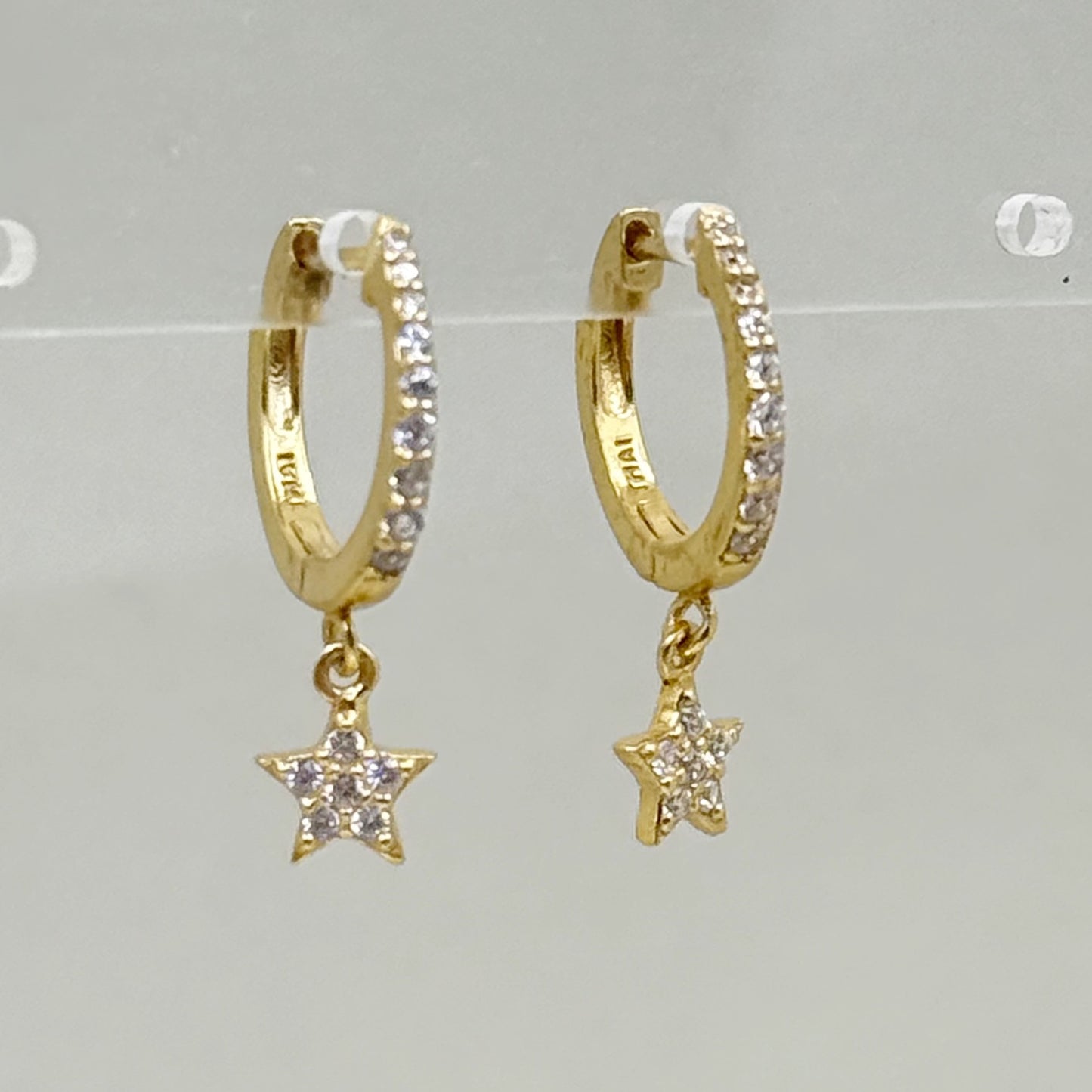 Gold vermeil sterling silver cubic zirconia star hoop earrings - GM1025