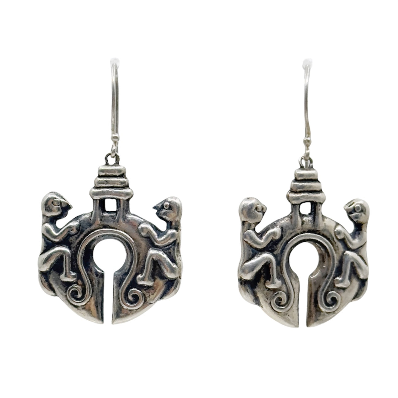 Vintage sterling silver tribal Indonesian drop earrings - GM68