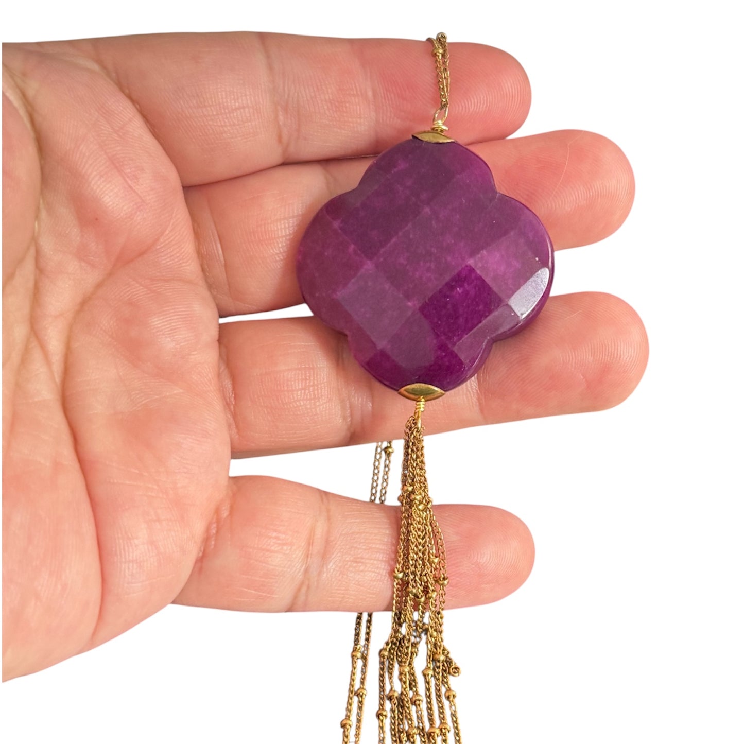 14k gold vermeil sterling silver purple quartz clover necklace - GM143