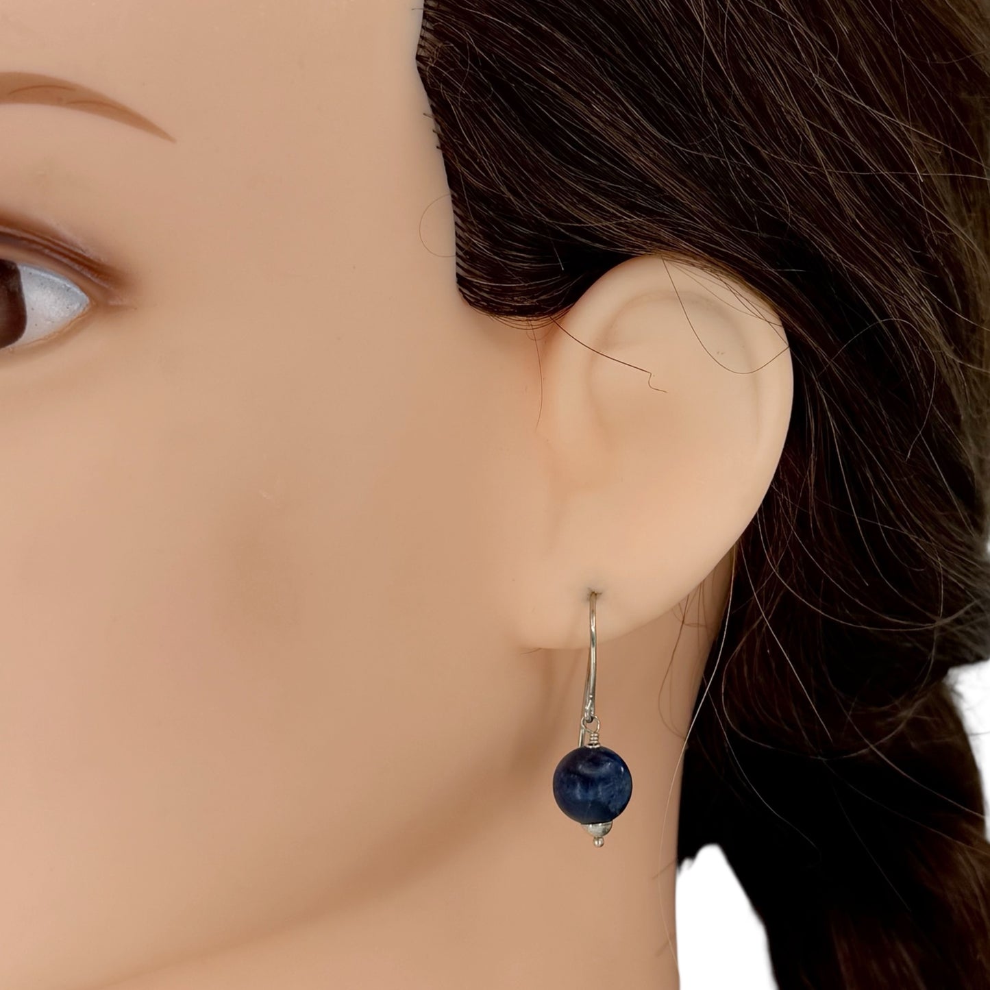 Hand made sterling silver sodalite bead earrings - GM619