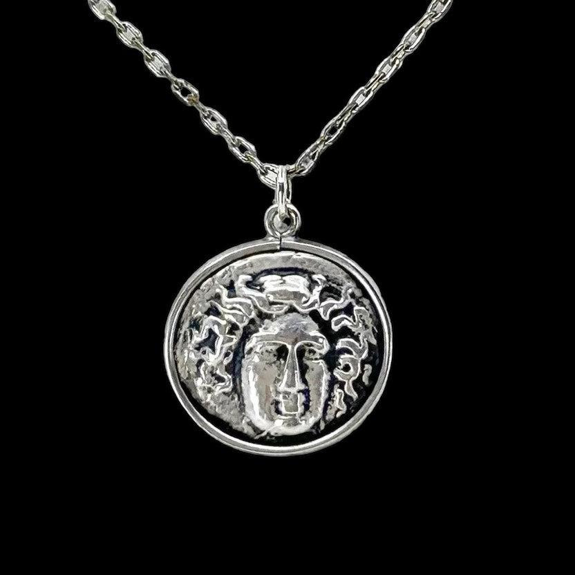 sterling silver LARISSA & ZEUS drachma Greek coin pendant