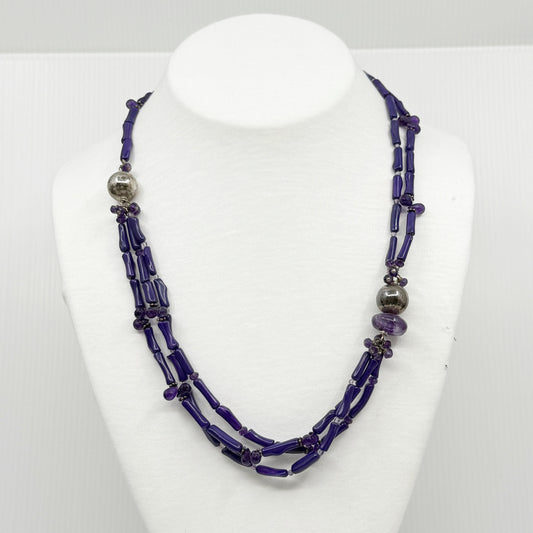 Hand Made purple branch coral & amethyst bead necklace GM665