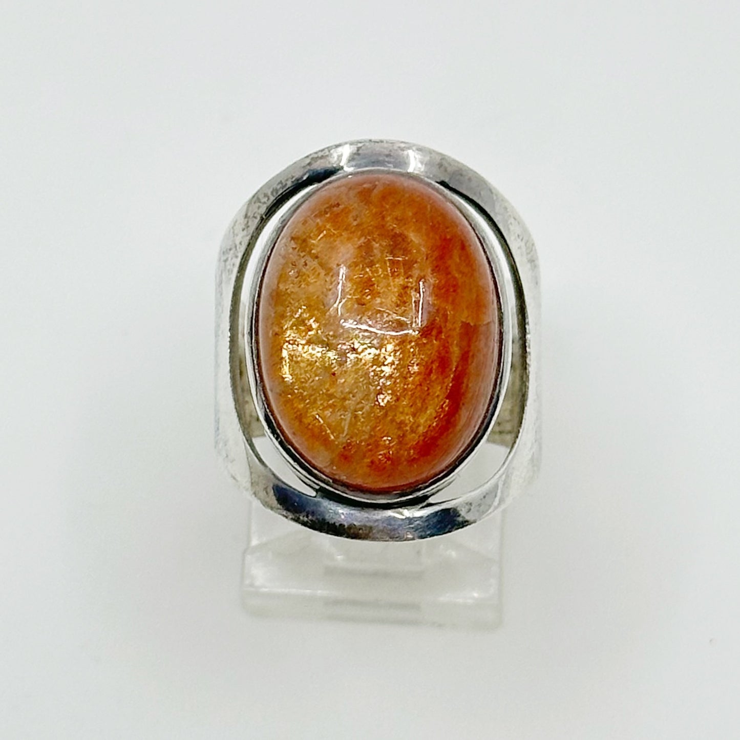 Sterling silver natural sunstone cabochon ring