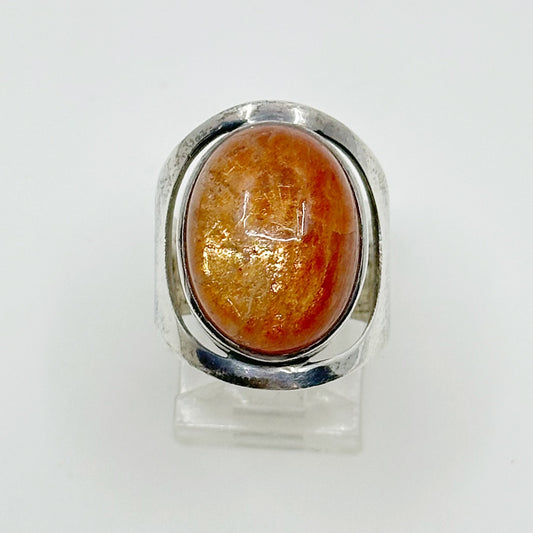 Sterling silver natural sunstone cabochon ring