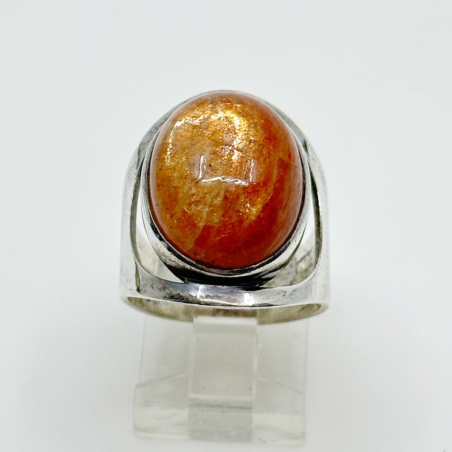 Sterling silver natural sunstone cabochon ring