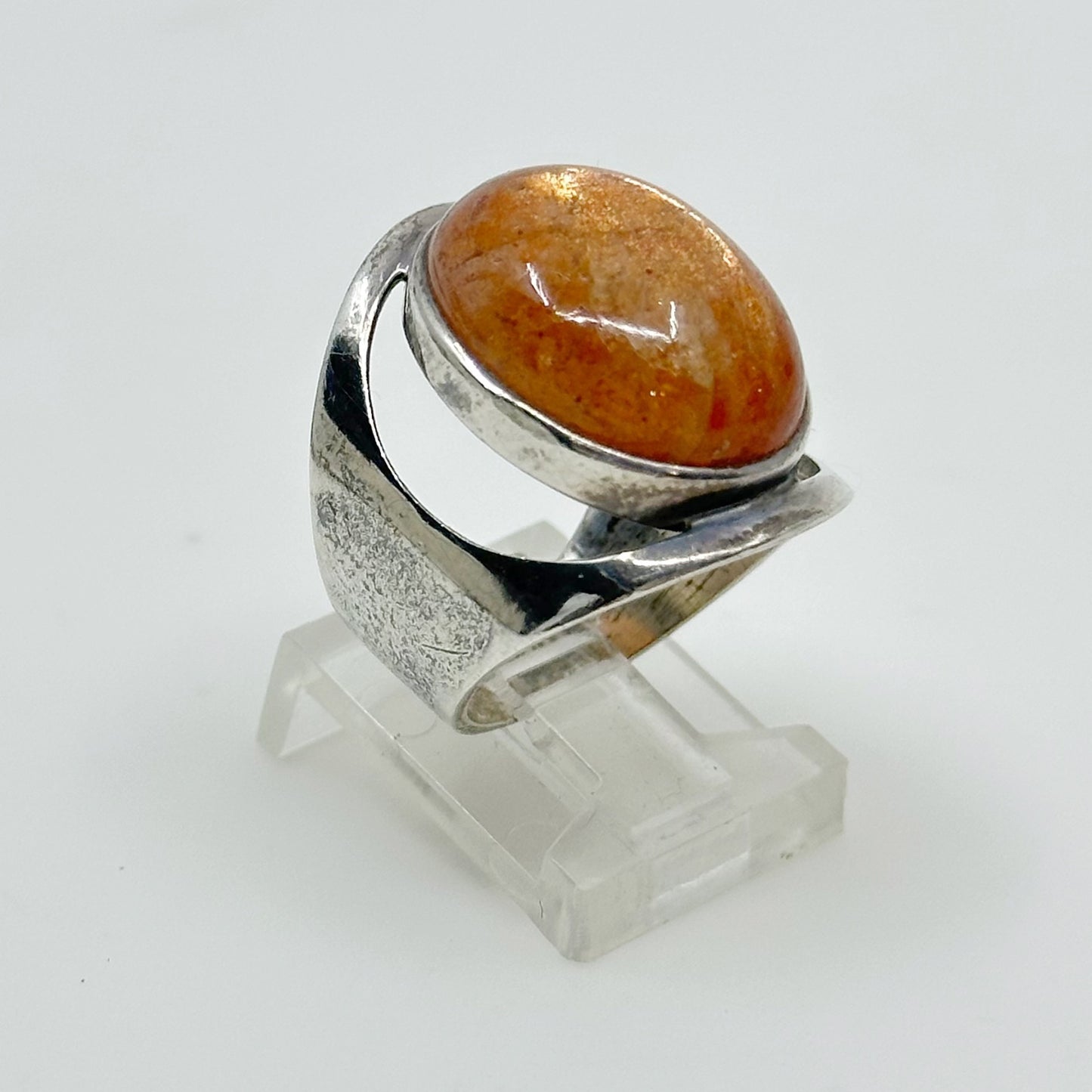 Sterling silver natural sunstone cabochon ring