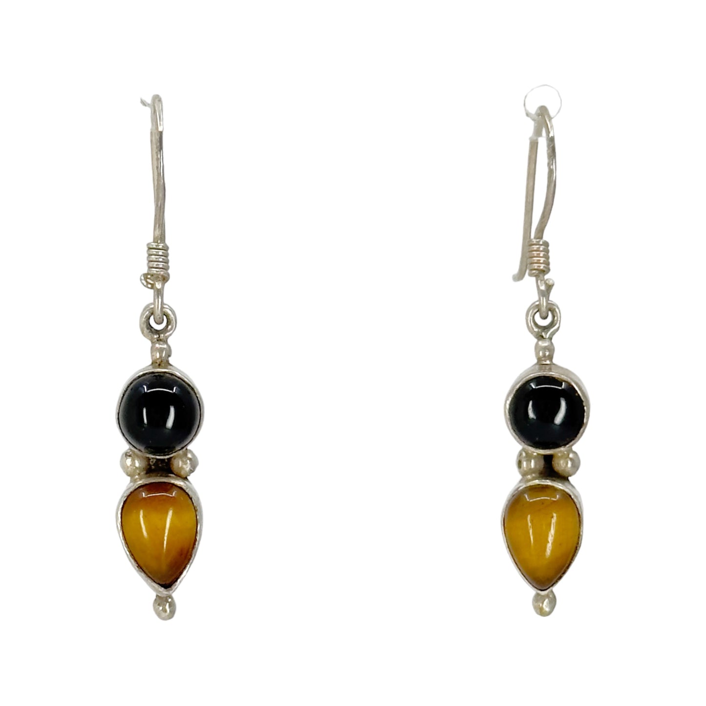 Sterling silver Tiger's eye & onyx drop earrings