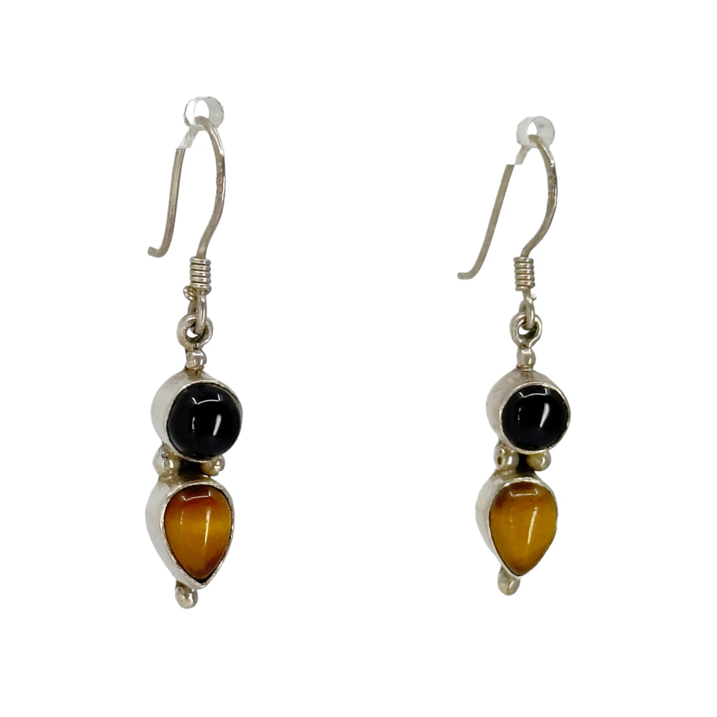 Sterling silver Tiger's eye & onyx drop earrings