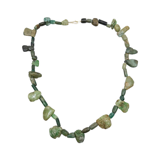 14k gold & sterling silver Maya Guatemala carved Jade  bead necklace