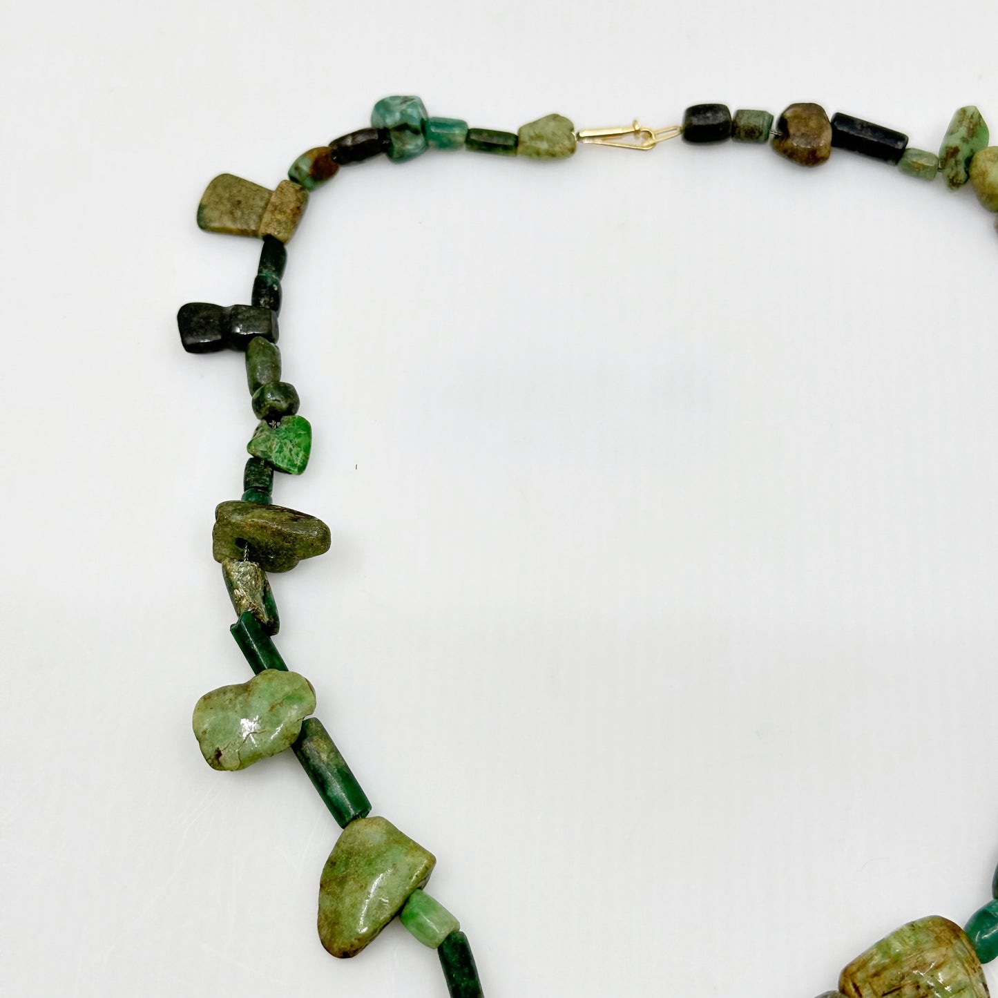 14k gold & sterling silver Maya Guatemala carved Jade  bead necklace