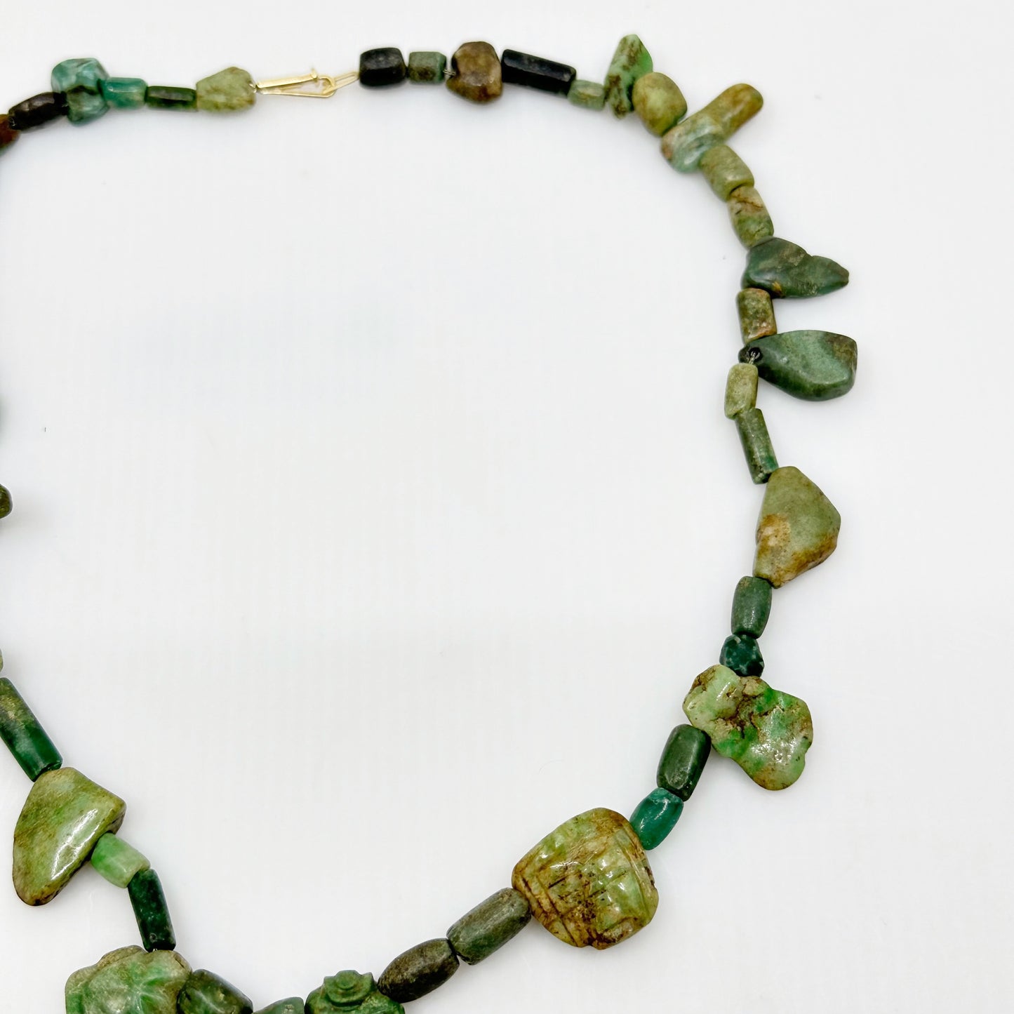 14k gold & sterling silver Maya Guatemala carved Jade  bead necklace