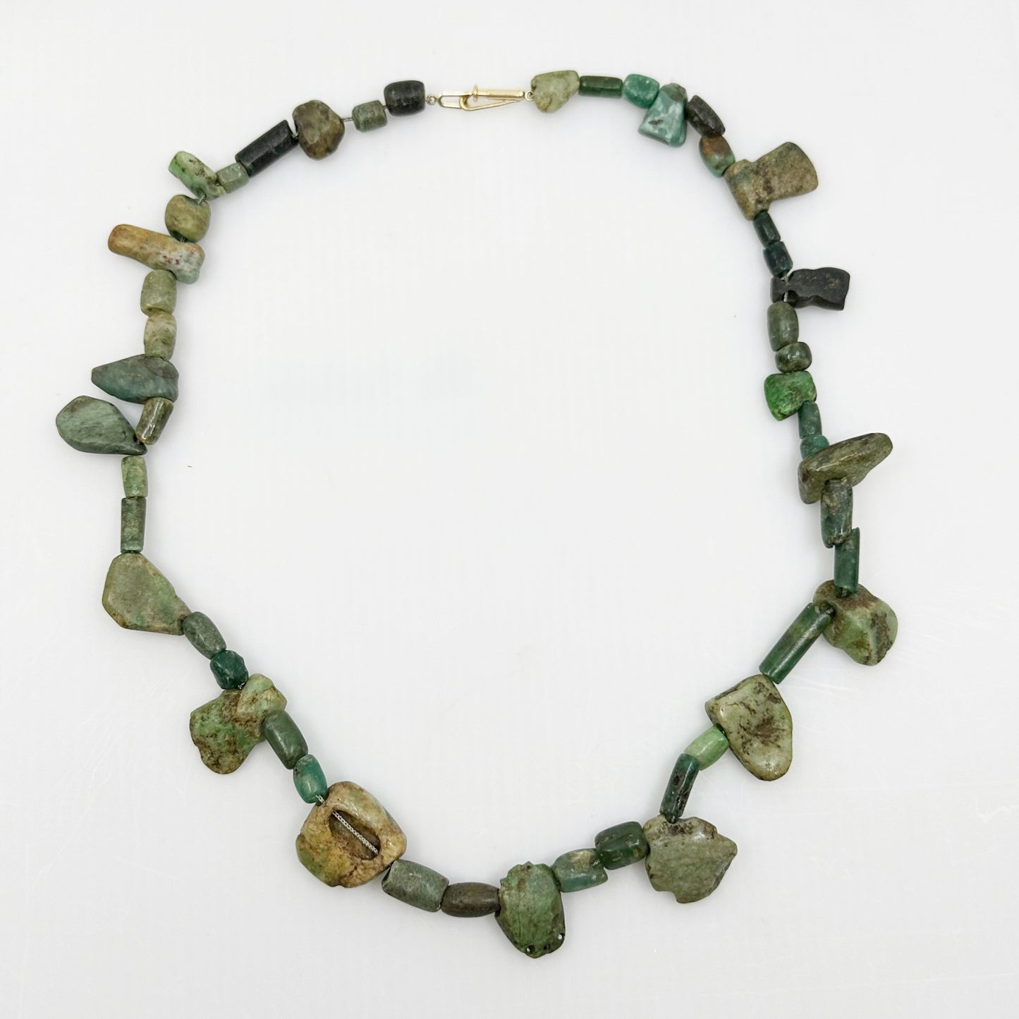 14k gold & sterling silver Maya Guatemala carved Jade  bead necklace