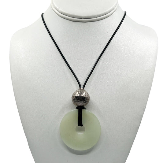 Vintage sterling silver jade & leather cord necklace