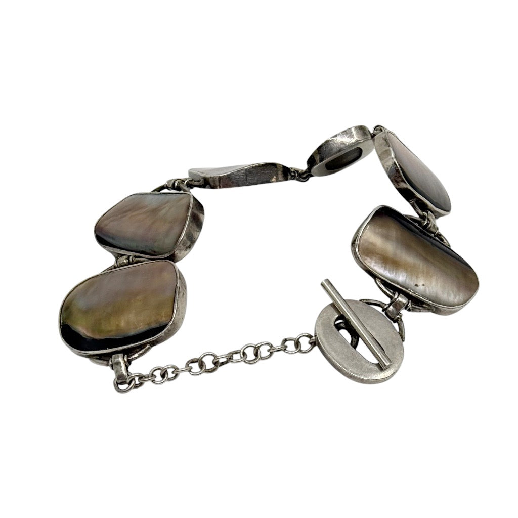 sterling silver abalone pearl shell link bracelet - GM1014