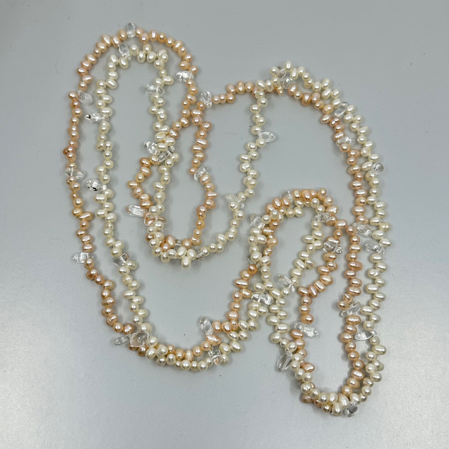 Gold filled cultured pearl & quartz torsade necklace