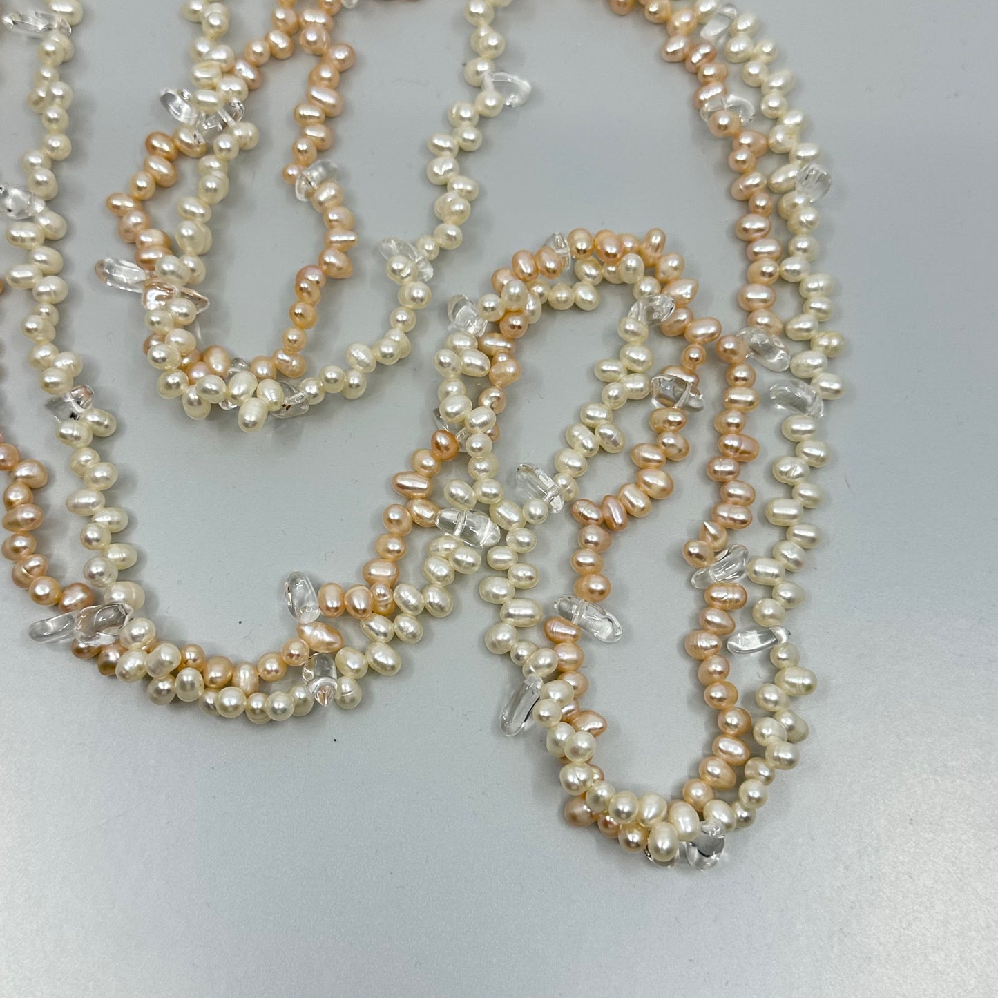 Gold filled cultured pearl & quartz torsade necklace