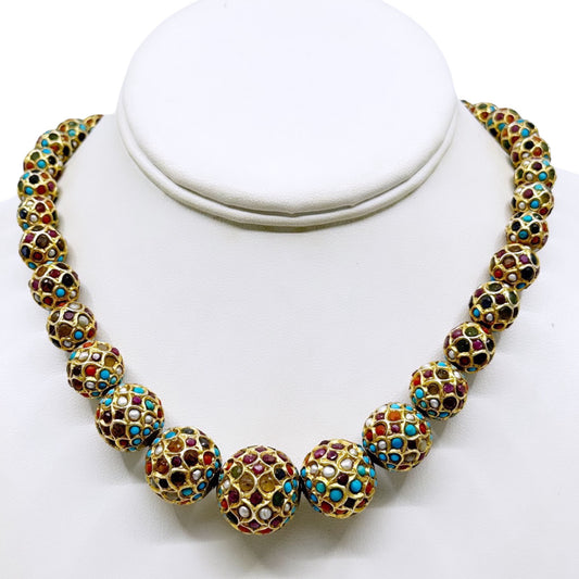 Vintage Indian Gold over sterling silver gemstone bead necklace