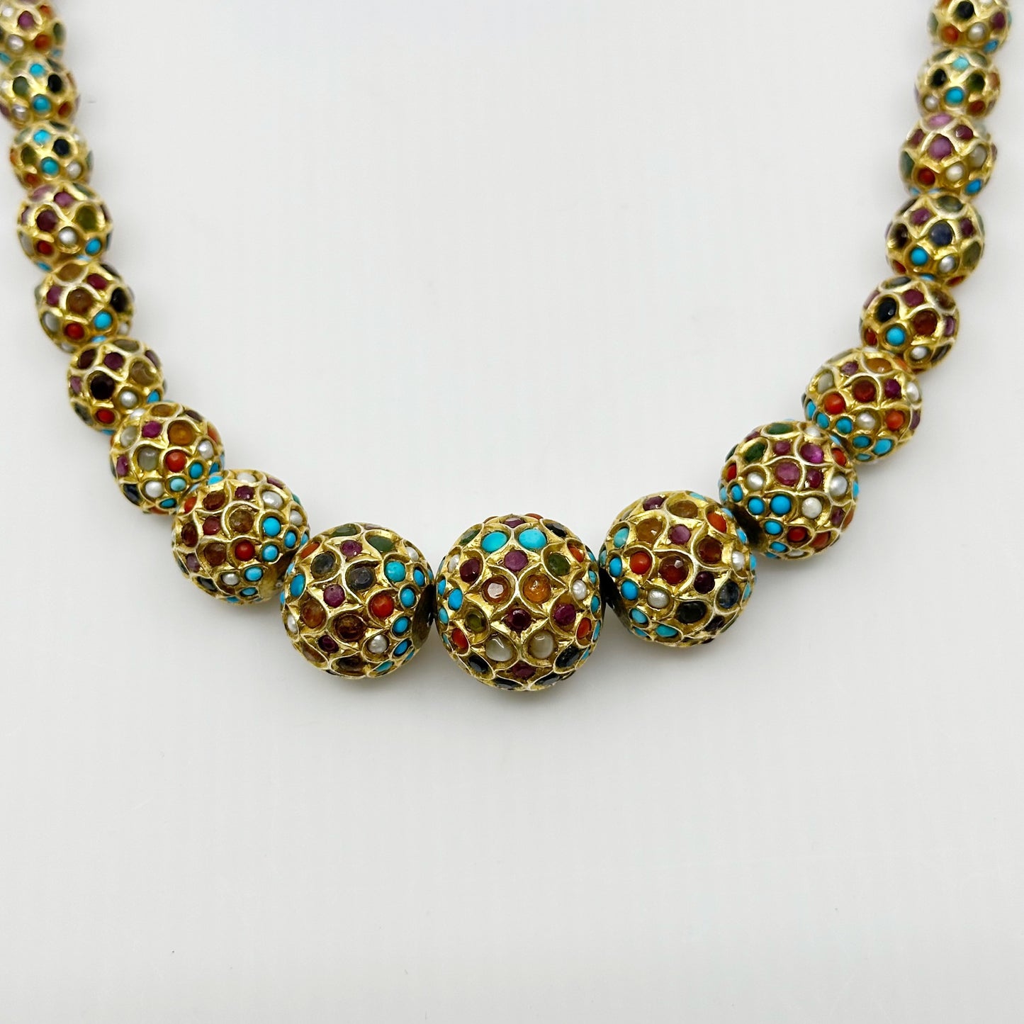 Vintage Indian Gold over sterling silver gemstone bead necklace