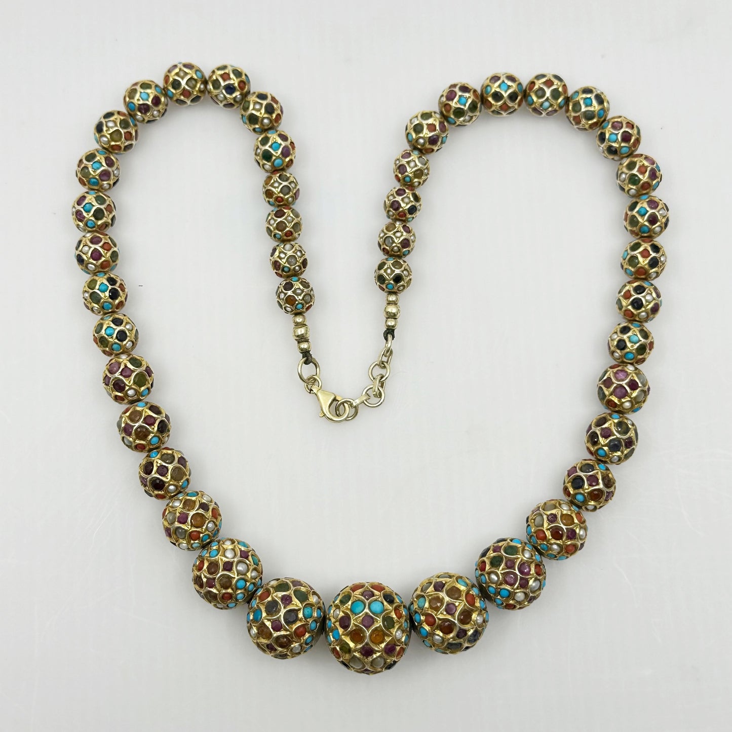 Vintage Indian Gold over sterling silver gemstone bead necklace