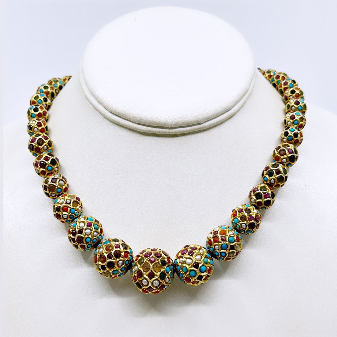 Vintage Indian Gold over sterling silver gemstone bead necklace