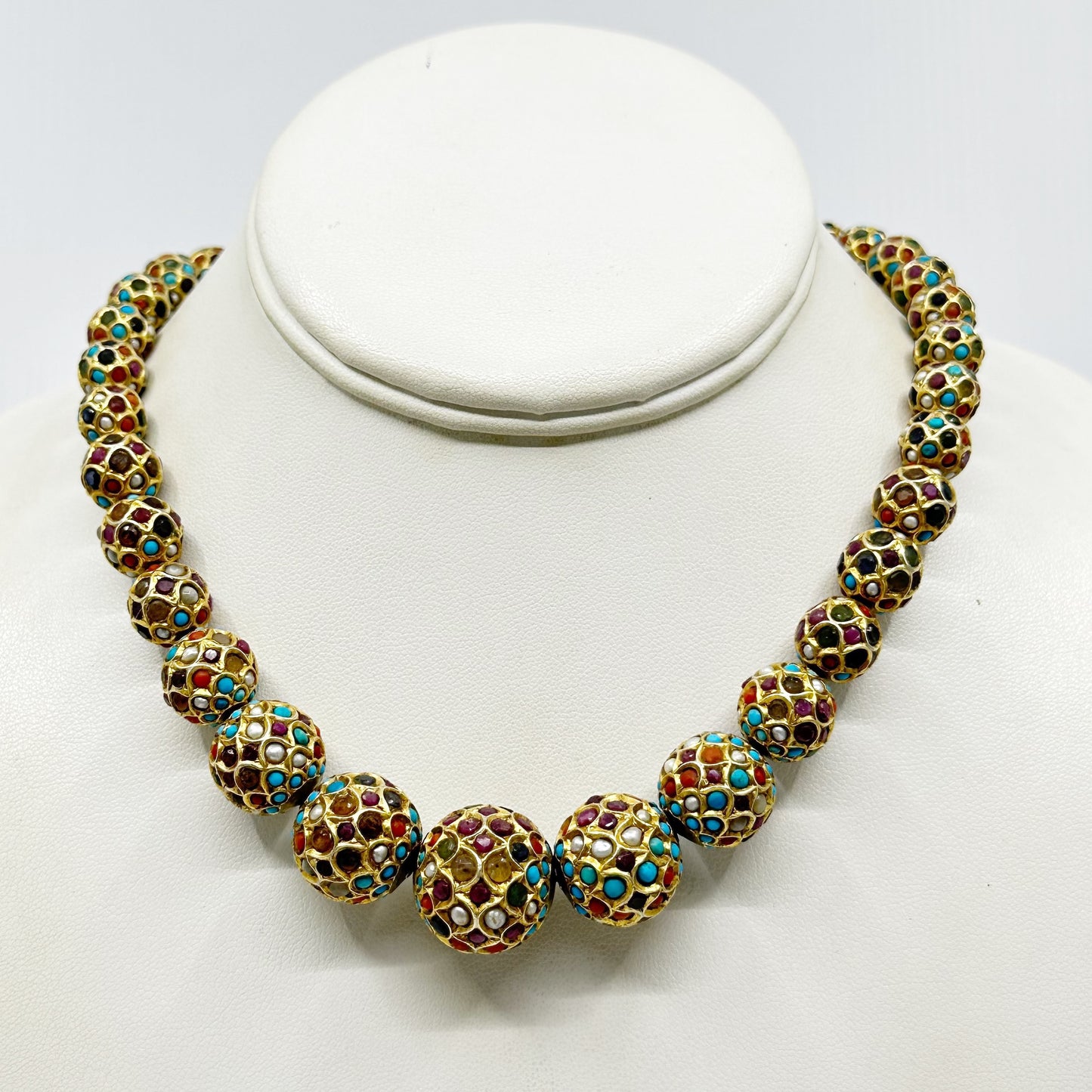 Vintage Indian Gold over sterling silver gemstone bead necklace