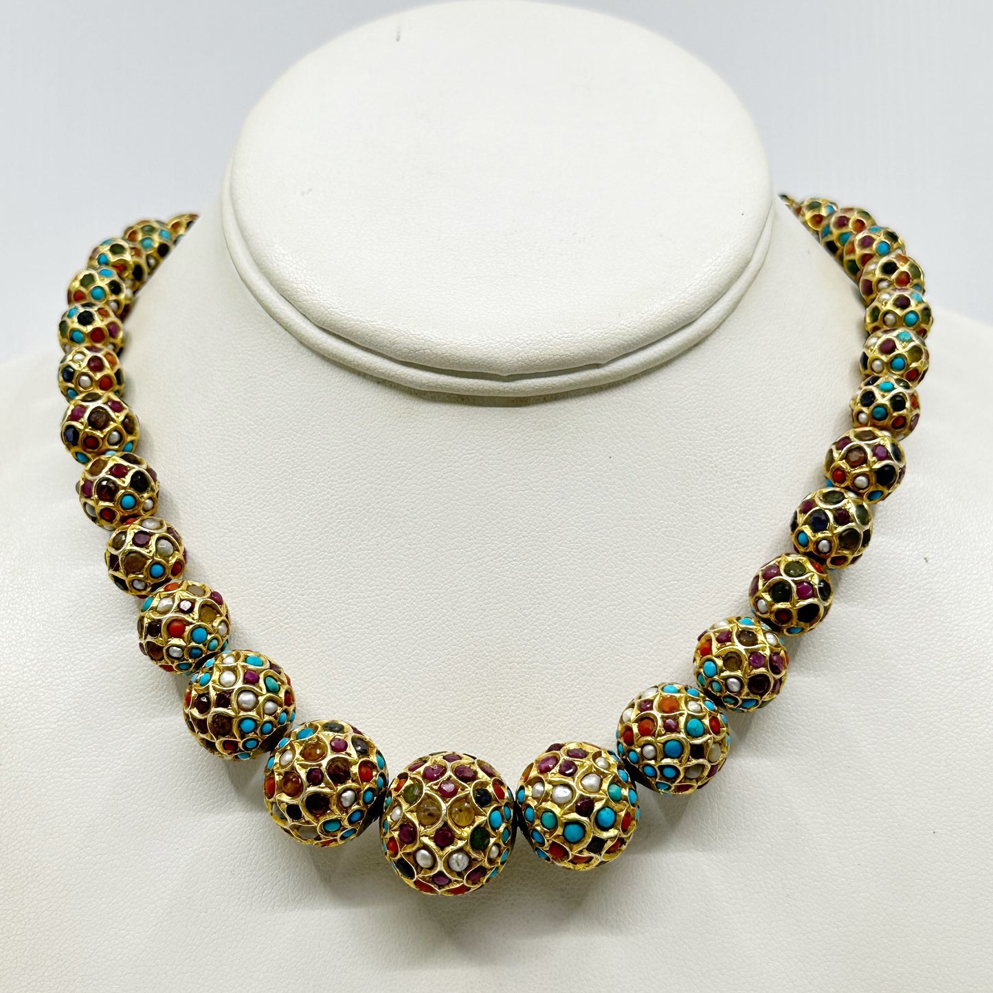 Vintage Indian Gold over sterling silver gemstone bead necklace