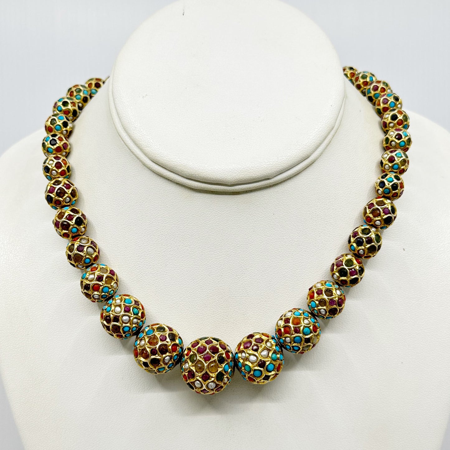 Vintage Indian Gold over sterling silver gemstone bead necklace