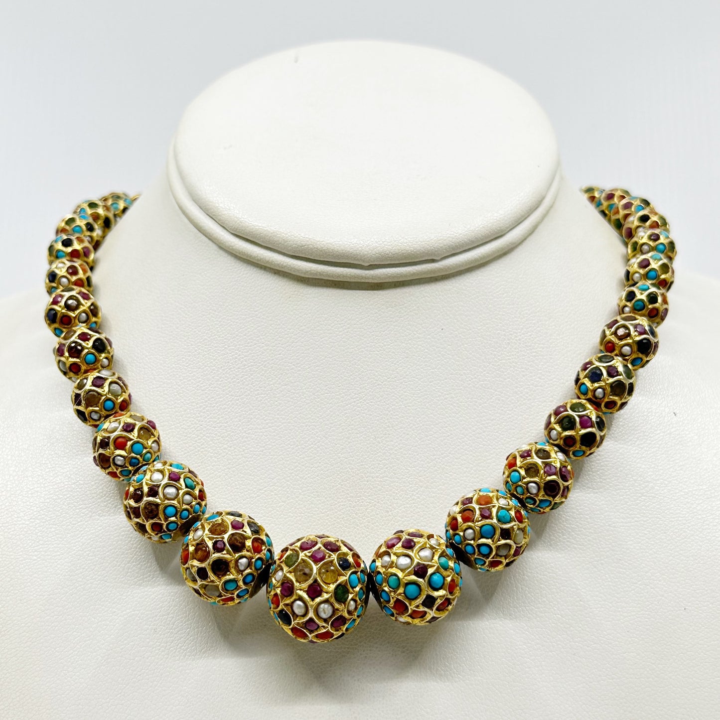 Vintage Indian Gold over sterling silver gemstone bead necklace