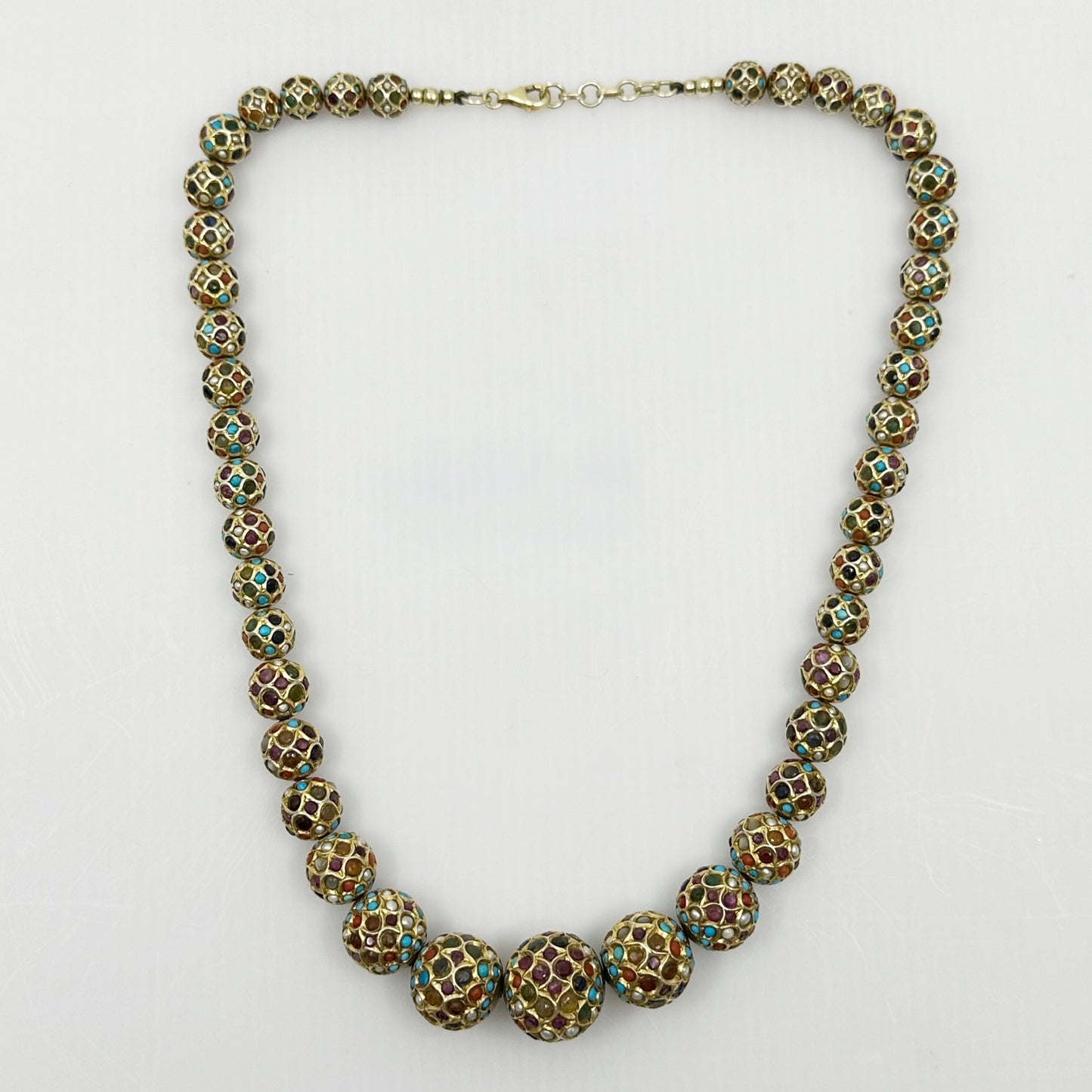 Vintage Indian Gold over sterling silver gemstone bead necklace