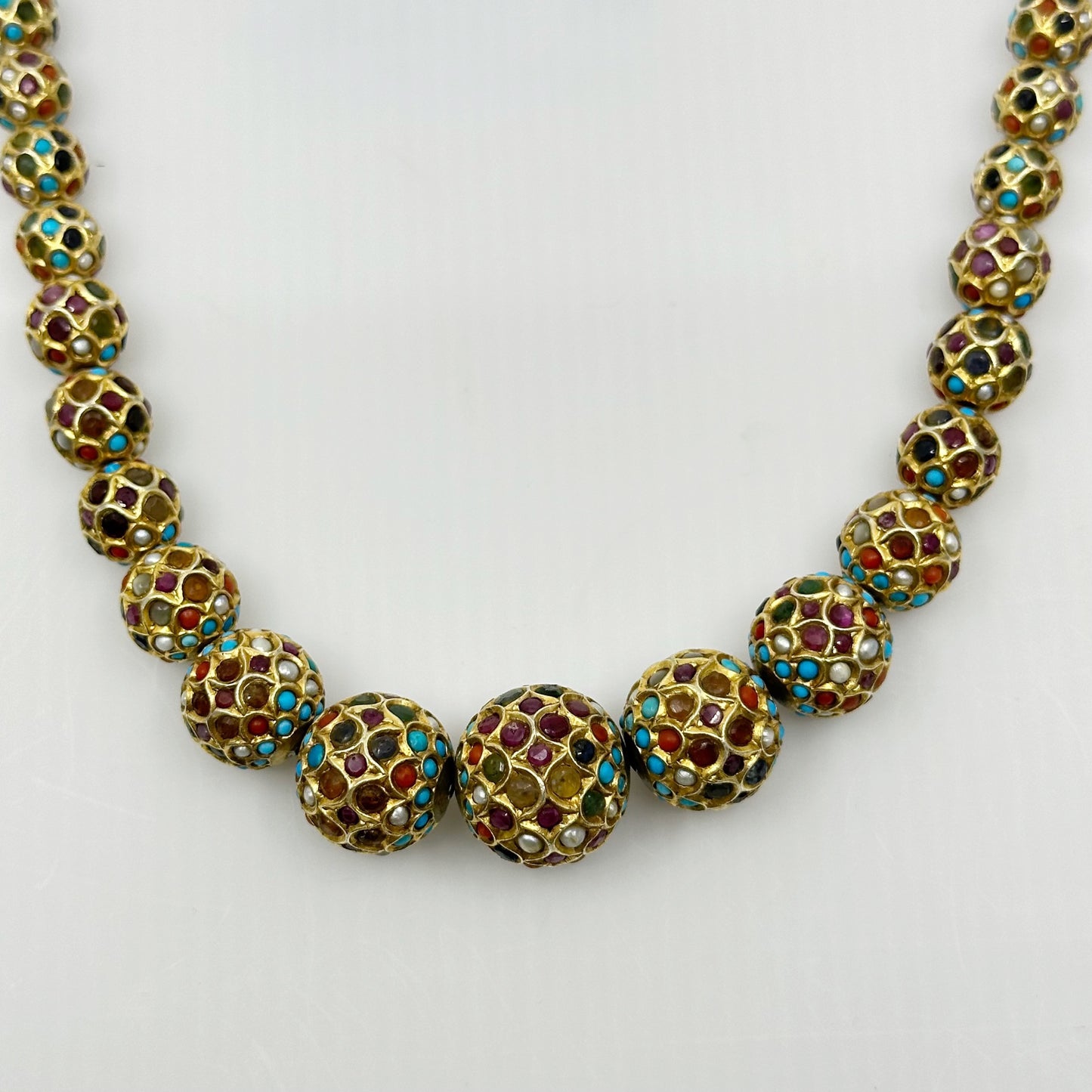 Vintage Indian Gold over sterling silver gemstone bead necklace