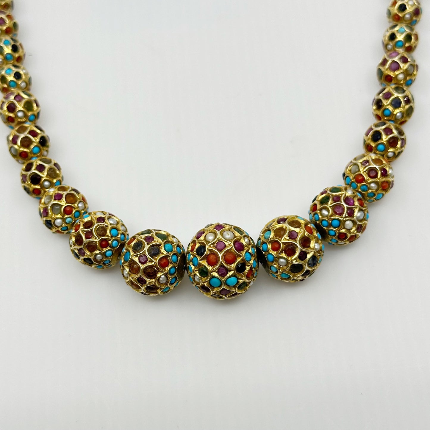 Vintage Indian Gold over sterling silver gemstone bead necklace