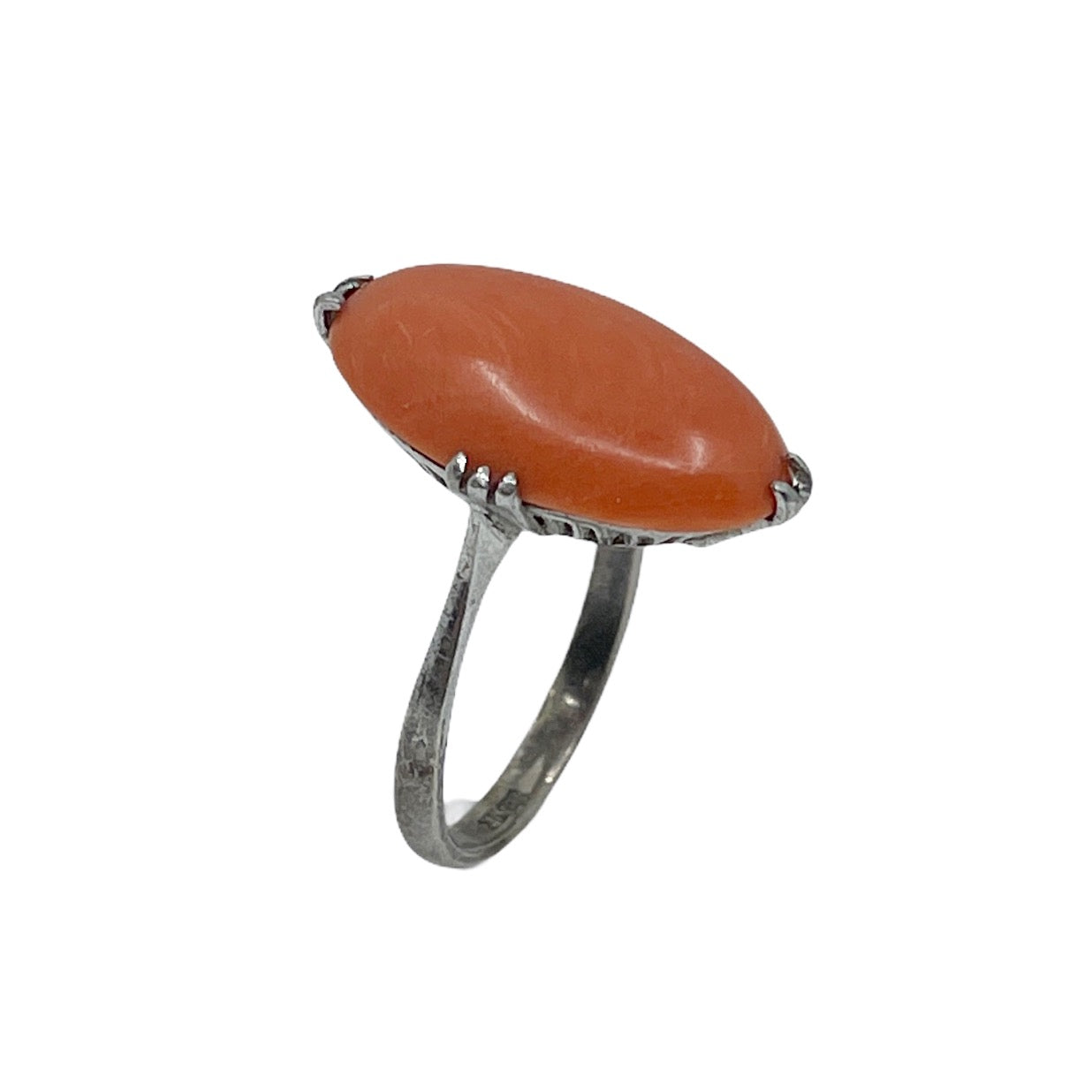 Art Deco sterling silver coral ring